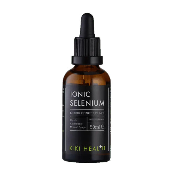 Kiki Health Ionic Selenium liquid supplement in a 50ml bottle with dropper, designed for nutritional support.