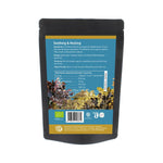 Back view of 50g package of OLD PRODUCTS Connemara BIO Irish Seamoss and Bladderwrack Powder showing the label and product packaging.