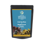 Bio Irish Seamoss and Bladderwrack powder from OLD PRODUCTS, 50g, showing the green sea moss and brown bladderwrack in a jar.