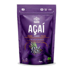 Iswari BIO acai powder supplement in 70g package, gluten-free, shown in front view with vibrant purple acai powder.