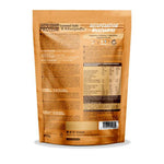 Iswari BIO Super Vegan Protein powder with salted caramel and ashwagandha in a 400g container, gluten-free, shown from the back.