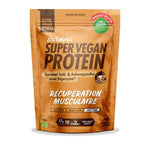 Iswari BIO Super Vegan Protein powder in salted caramel and ashwagandha flavor, gluten-free, 400g container, front view.