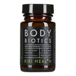Kiki Health Body Biotics SBO Probiotic Formula supplement in 30 veggie capsules, containing beneficial probiotic strains for gut health.