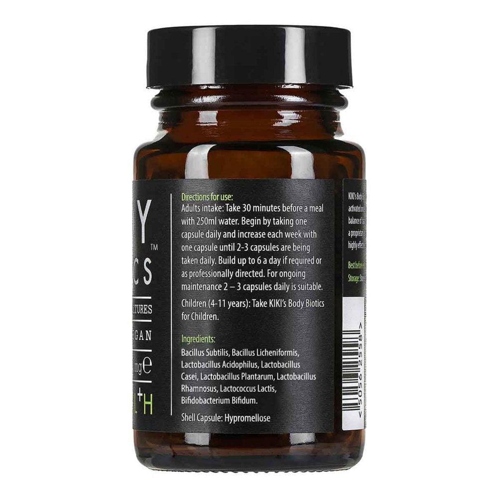 Kiki Health Body Biotics SBO Probiotic Formula supplement in 60 vegetarian capsules with 400mg probiotics for digestive health