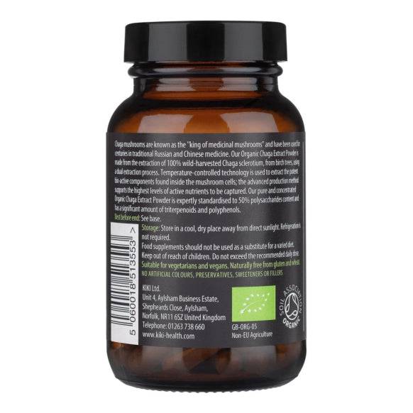 Kiki Health Organic Chaga Mushroom Extract Powder supplement in veggie capsules, 50g, herbal supplement by Herbalistas