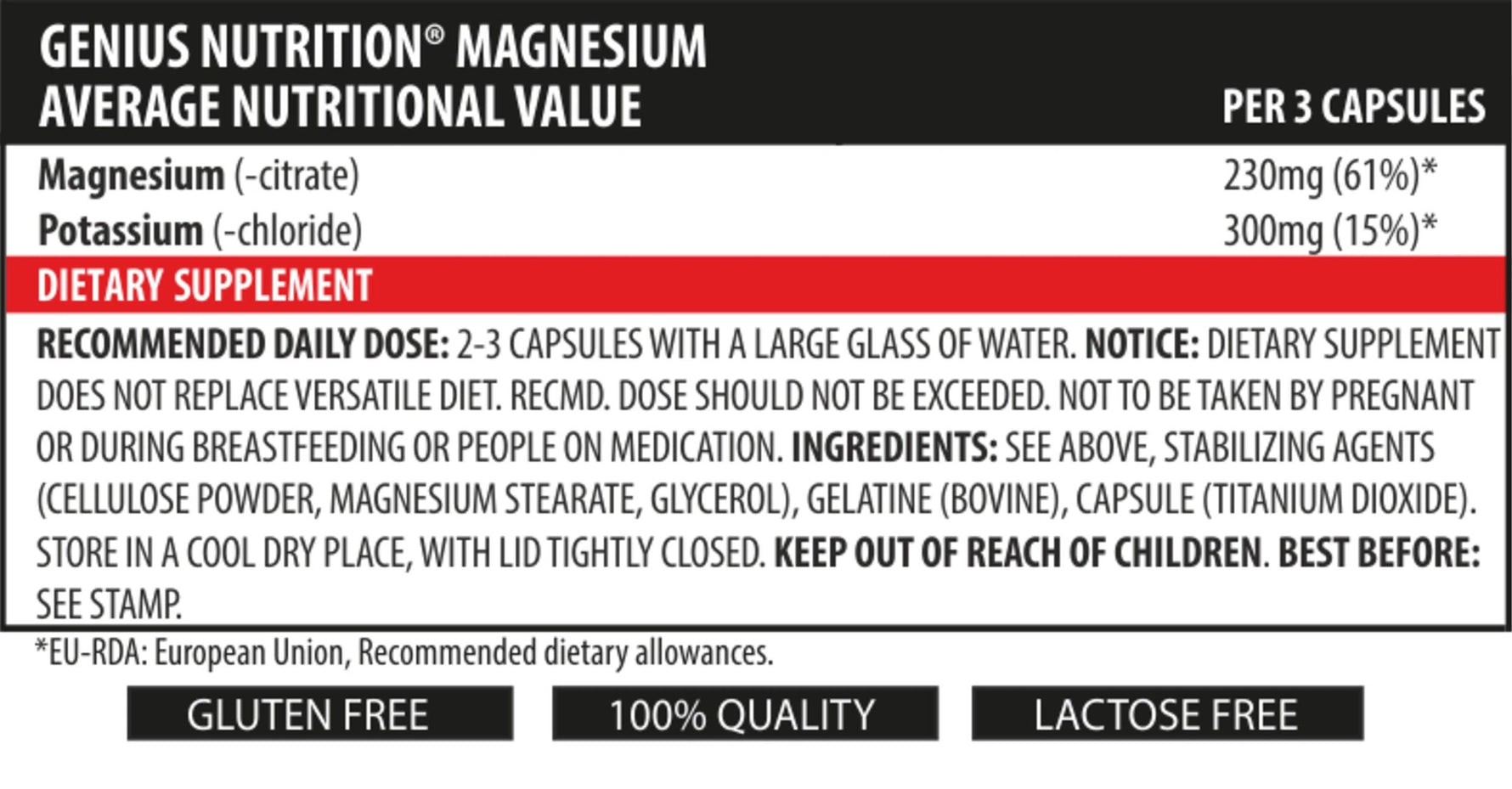 Genius Nutrition Magnesium supplement bottle with 90 capsules, showing the label and capsule capsules inside the bottle.