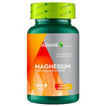 Bottle of Adams Supplements Magnesium 375mg capsules with 90 softgel capsules in a clear container.