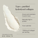 Herbalistas Kiki Health Pure Marine Collagen Powder supplement in a 200g jar, showcasing the product packaging and logo.