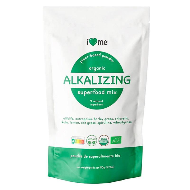 Organic I LOVE ME superfood mix in a 150g package, featuring a vibrant blend of alkalizing superfoods for health.