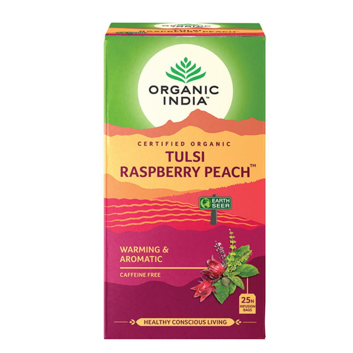 Organic India, Tulsi Raspberry Peach Tea, Χωρίς Καφεΐνη, 25 σακουλάκια έγχυσης 