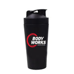 Viking Fitness Bodyworks stainless steel protein shaker bottle, 750ml capacity, with a secure lid and mixing ball inside for drinks.