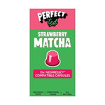 Herbalistas PerfectTed Ceremonial Grade Strawberry Matcha Nespresso capsules, front view showing vibrant green and strawberry flavor.