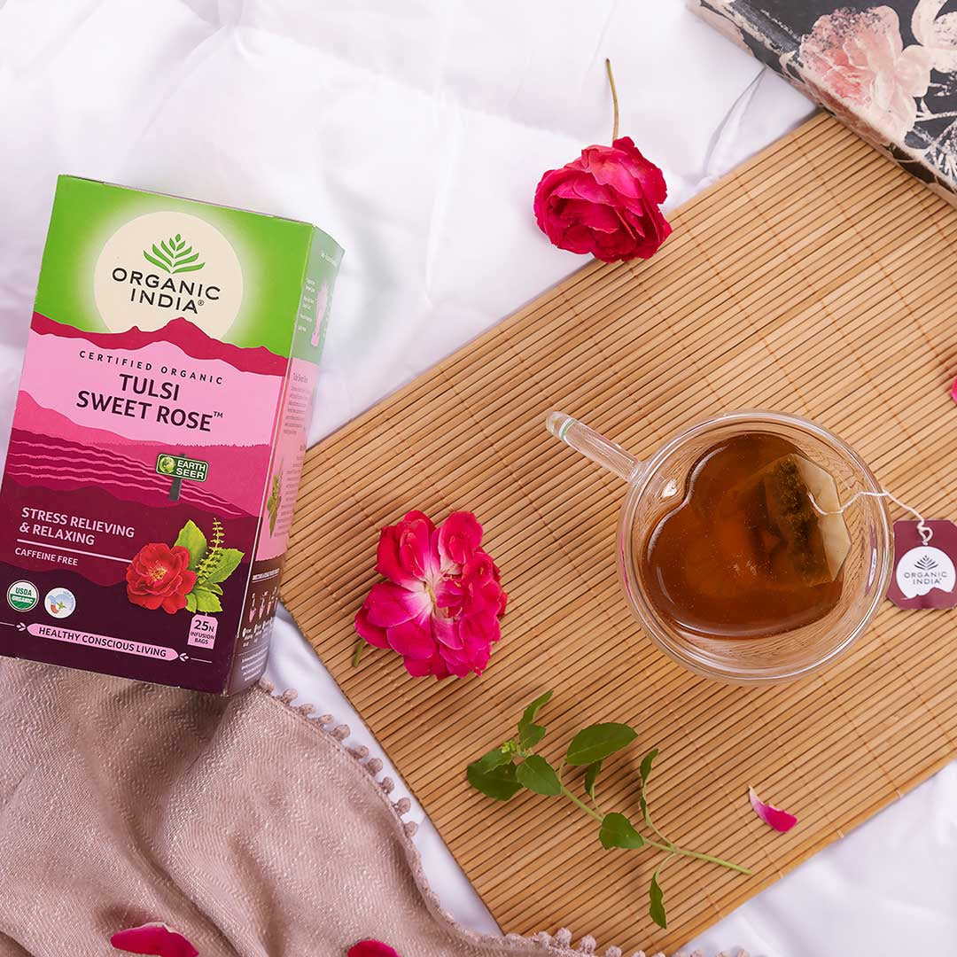 Organic India, BIO Tulsi Sweet Rose Tea, Χωρίς καφεΐνη, 25 σακουλάκια έγχυσης 