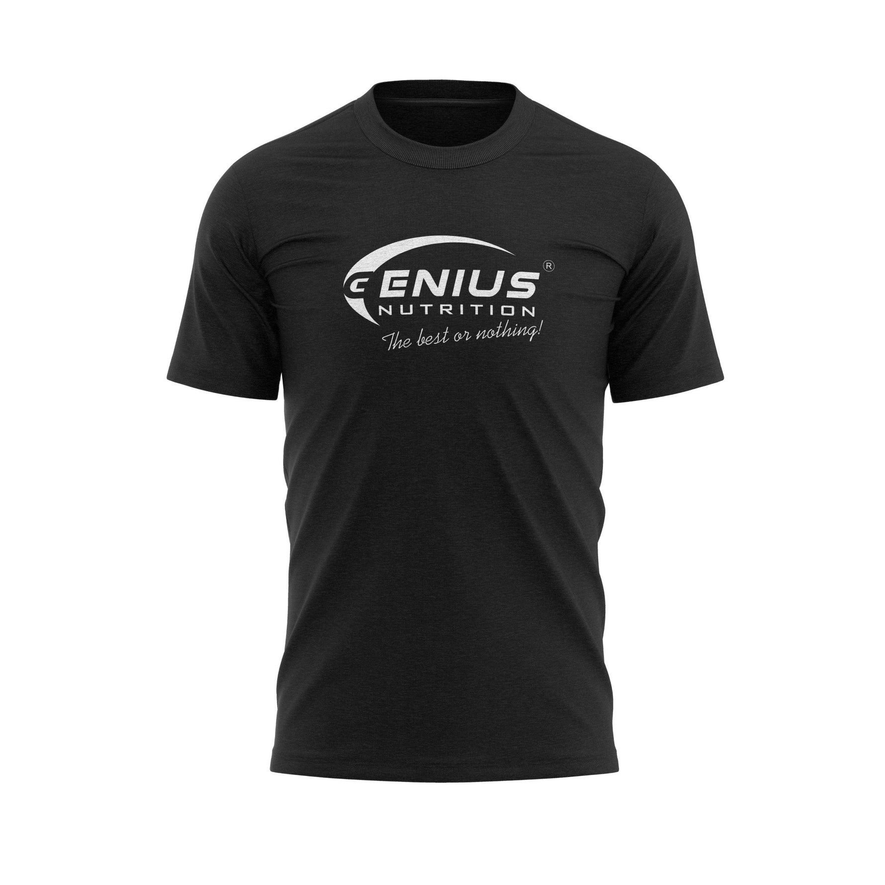 Black Genius Nutrition T-shirt with logo print, casual fit, made from soft fabric, designed for comfortable everyday wear.
