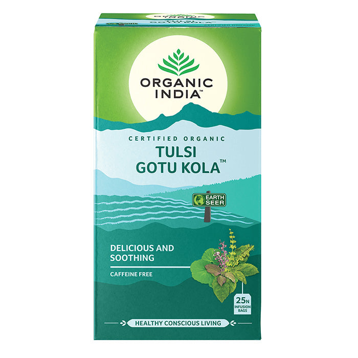 Organic India, Чай BIO Tulsi Gotu Kola, без кофеина, 25 пакетиков для заваривания 