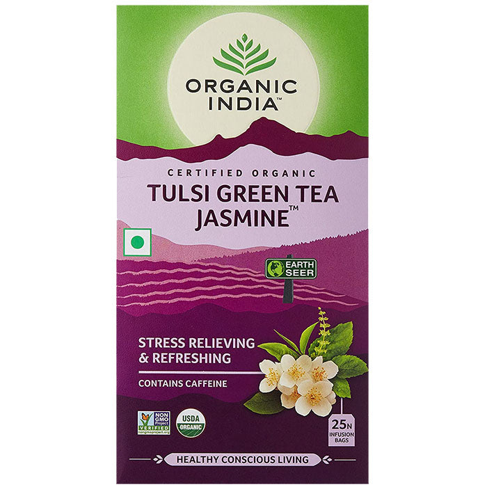 Organic India, Зеленый чай Tulsi с жасмином BIO, 25 пакетиков для заваривания 