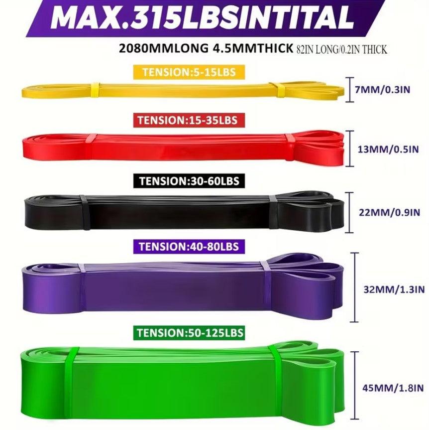 Set of 4 and 5 piece stackable resistance bands from TEMU, suitable for home fitness and strength training exercises.