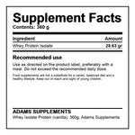 OLD PRODUCTS Adams Supplements Vanilla Whey Isolate Protein 360g, showing the product packaging with flavor and serving size details.