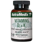 Sentosa Nutramedix Vitamin D3 & K2 supplement bottles with 90 capsules, showcasing the product label and cap.