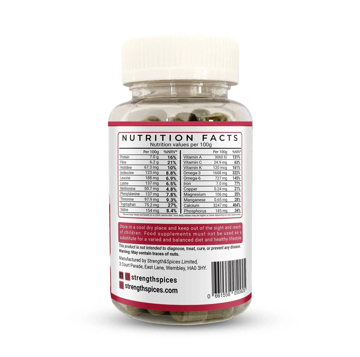 Blood pressure supplement by Strength & Spices with 60 capsules, featuring natural herbs and spices for support.