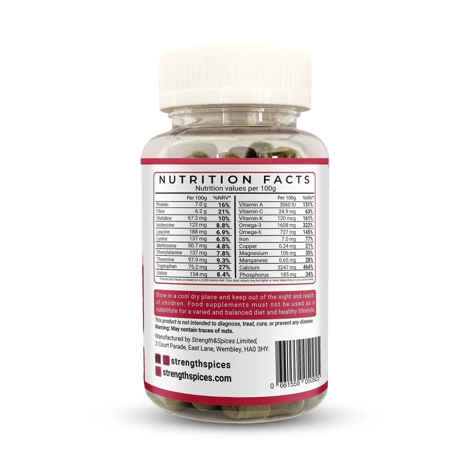 Blood pressure supplement by Strength & Spices with 60 capsules, featuring natural herbs and spices for support.
