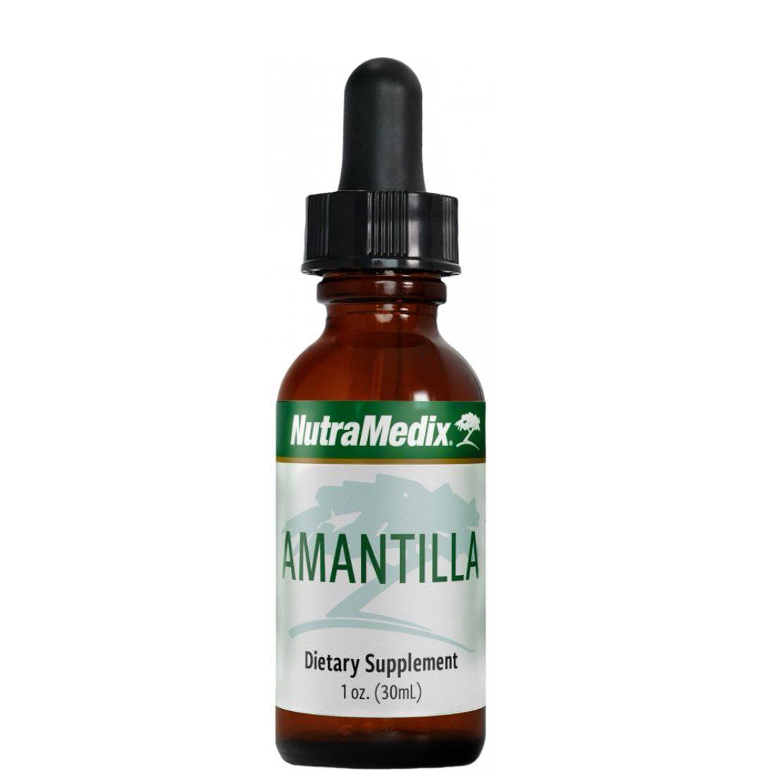 Screenshot of Nutramedix Amantilla supplement by Sentosa, a natural sleep and relaxation support capsule in a white bottle.