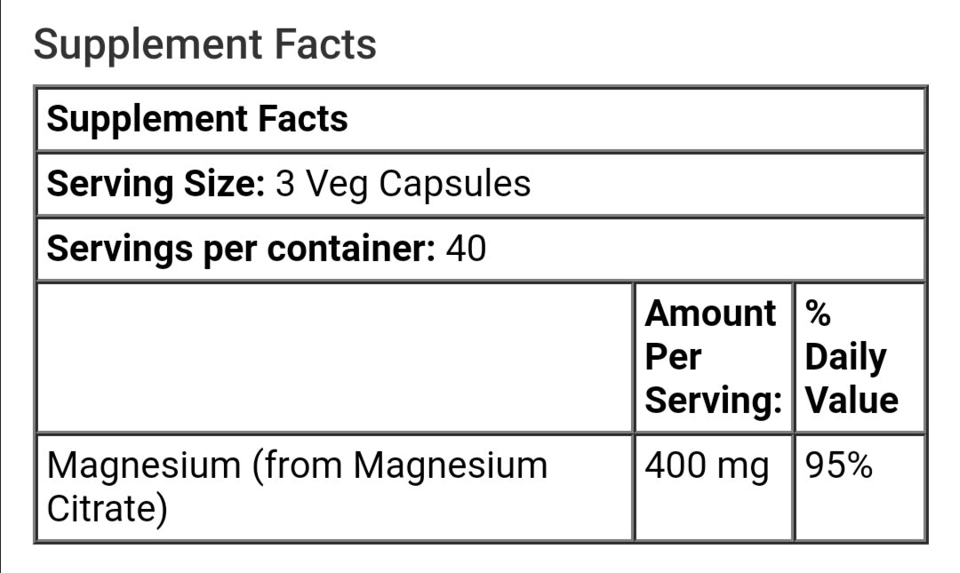 MAGNESIUM CITRATE 200mg 100 Veg Capsules - GREEN LIFE CYPRUS 