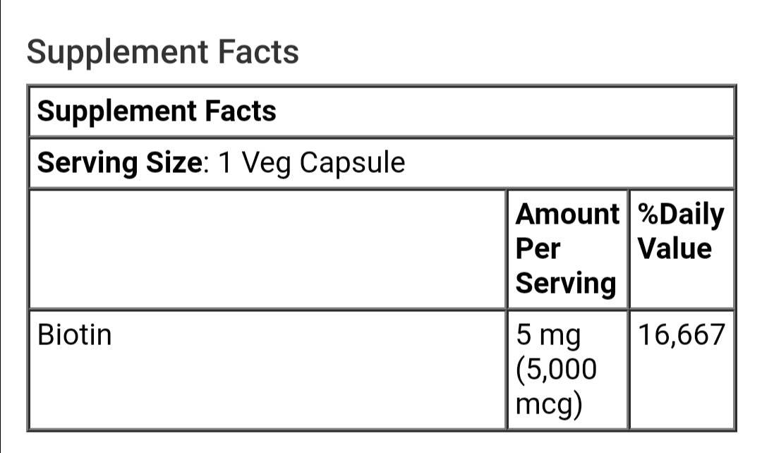 Now Foods Biotin supplement bottle with 120 vegan capsules, 5,000 mcg biotin for hair and skin health.