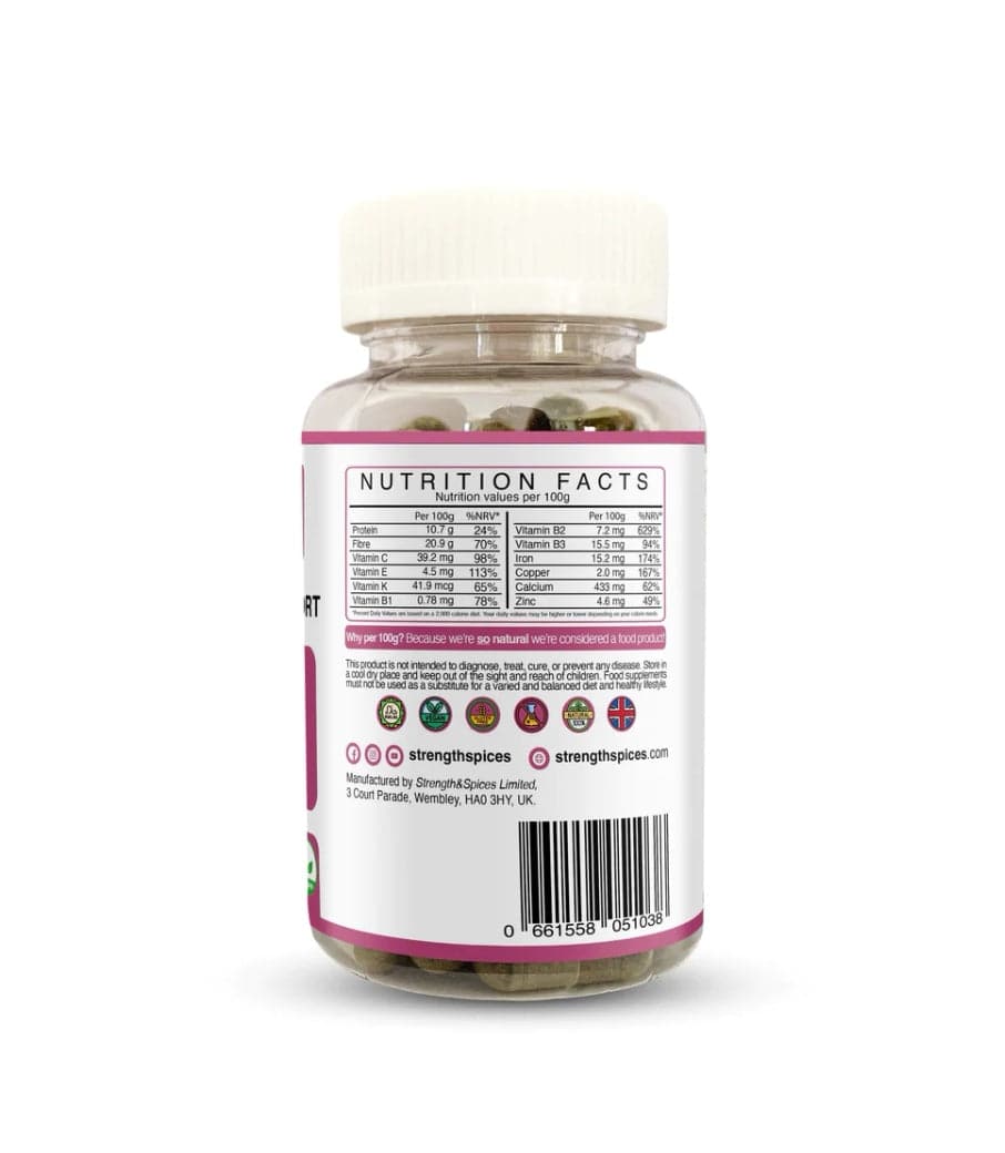 Menopause support supplement by STRENGTH & SPICES with 60 capsules, featuring natural spices for hormonal balance and relief.