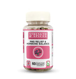 Bottle of PMS Relief & Hormone Balance supplement by Strength & Spices with 60 capsules on a white background.