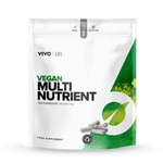Vivo Life vegan multinutrient and mineral supplement bottle with colorful label, dietary supplement for health and wellness.