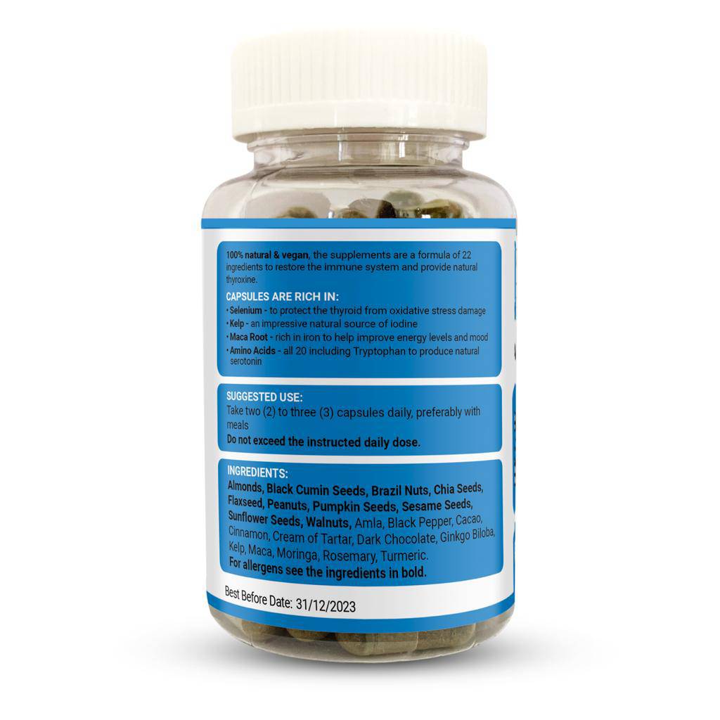 Thyroid Support supplement by Strength & Spices with 60 capsules, featuring herbs and spices for thyroid health.