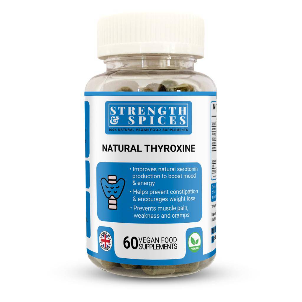 Thyroid Support supplement by STRENGTH & SPICES with 60 capsules, featuring natural ingredients for thyroid health.