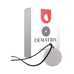 DeMatrix Red Healthy Heart supplement bottle showing the product label with a heart graphic, emphasizing heart health and wellness.