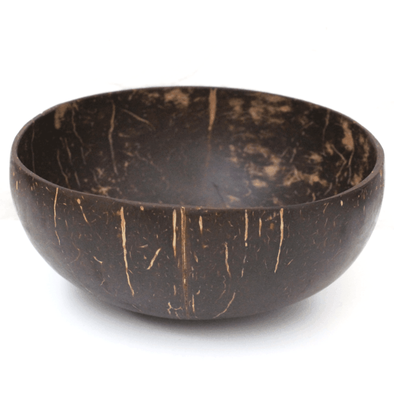 Velarte coconut bowl on a neutral background, showing its round shape and natural coconut texture for serving or decorative use.